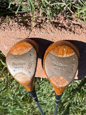 McGregor Wooden Golf Fairway Woods 3 & 4 Brown and Silver